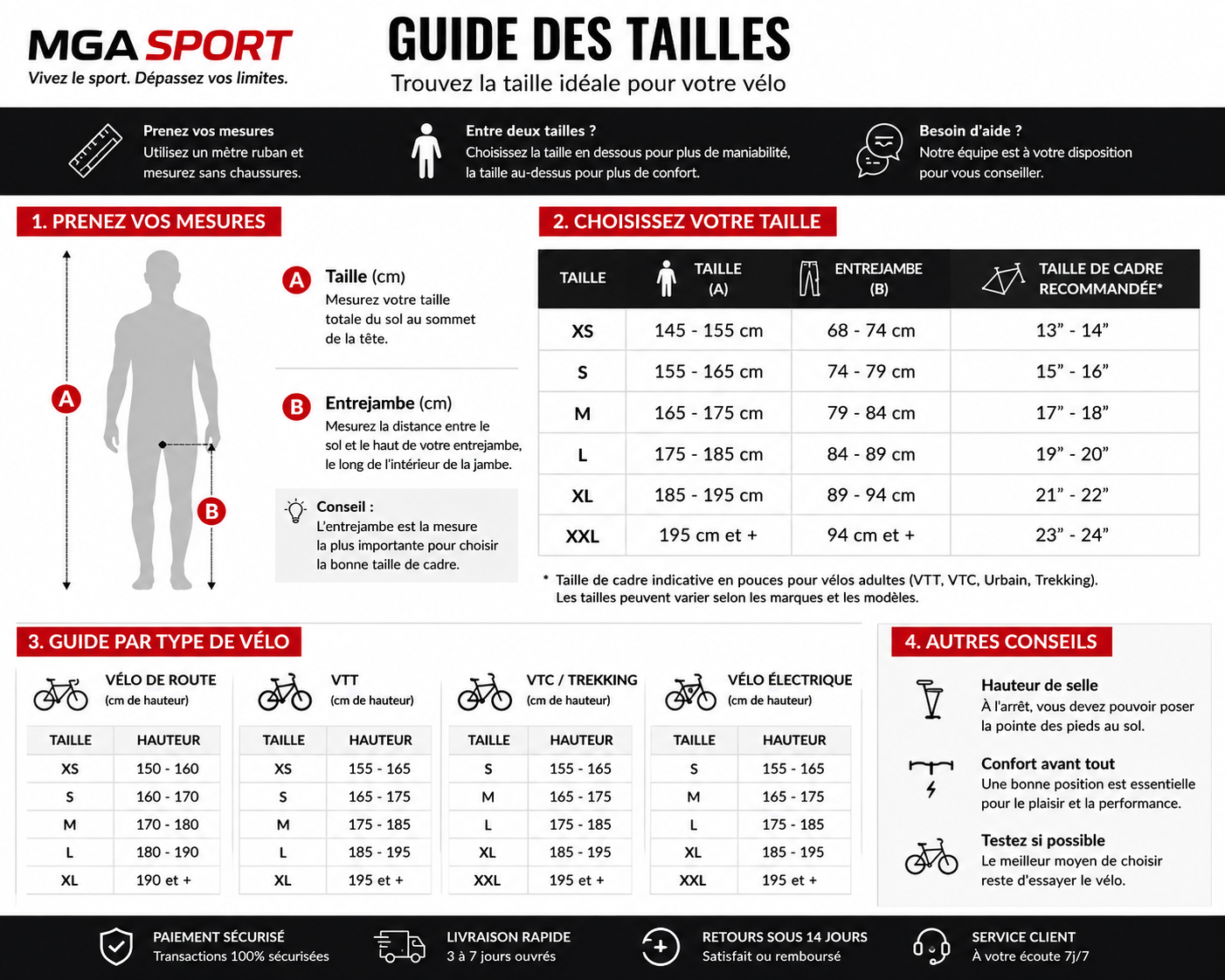 Guides des tailles MGA SPORT